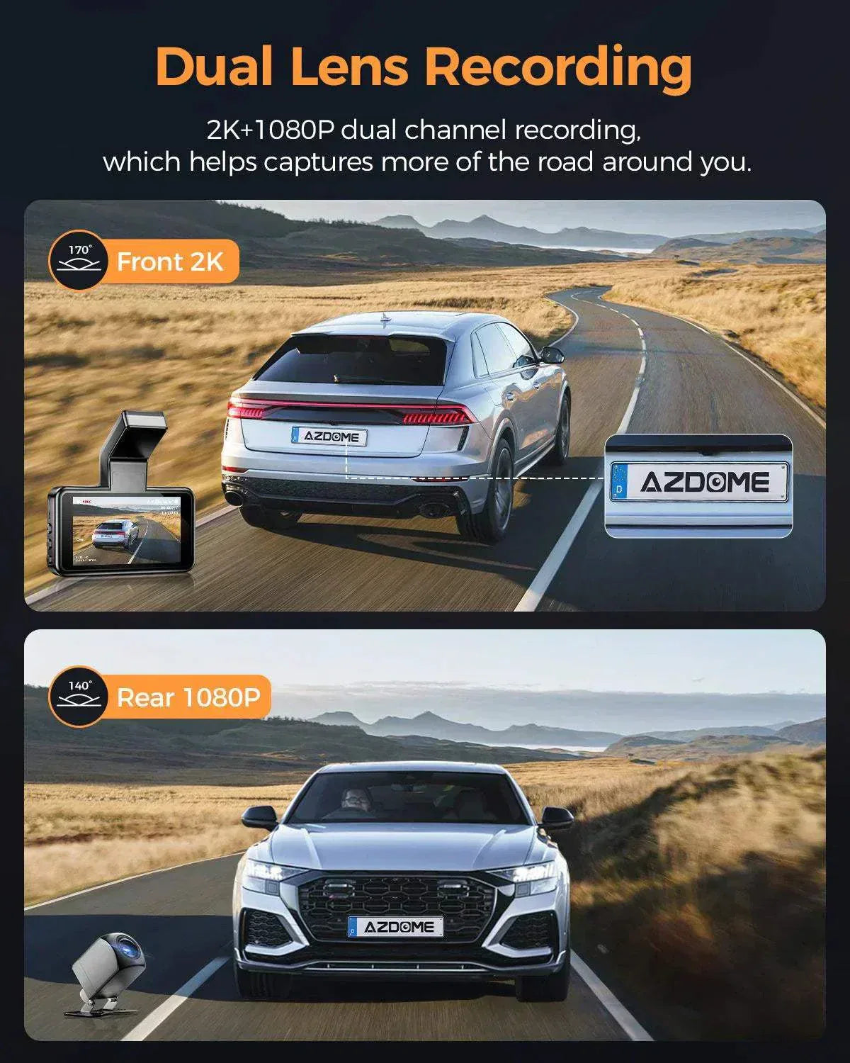 AZDOME M17 Pro dual dash cam Time Lapse Front and Rear 1080p Dual Lens Car Dashboard Camera App Control Car Camera