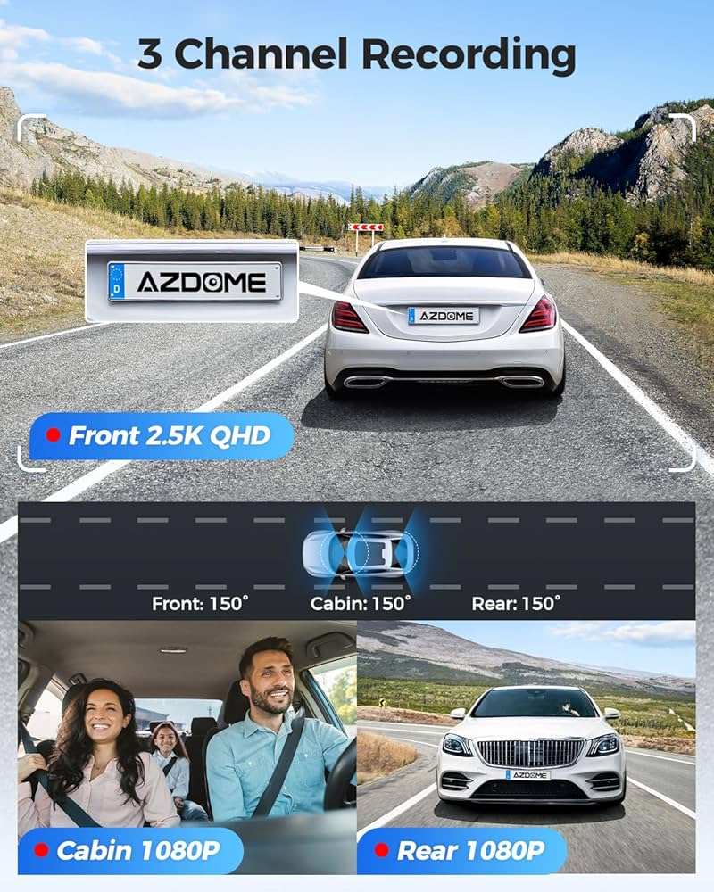 Azdome M590 3 channel 2k front 1080P inside cabin and Rear dashcam