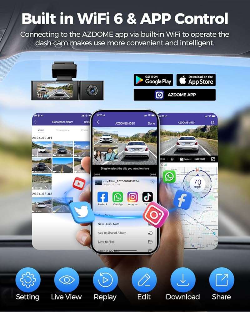 Azdome M590 3 channel 2k front 1080P inside cabin and Rear dashcam