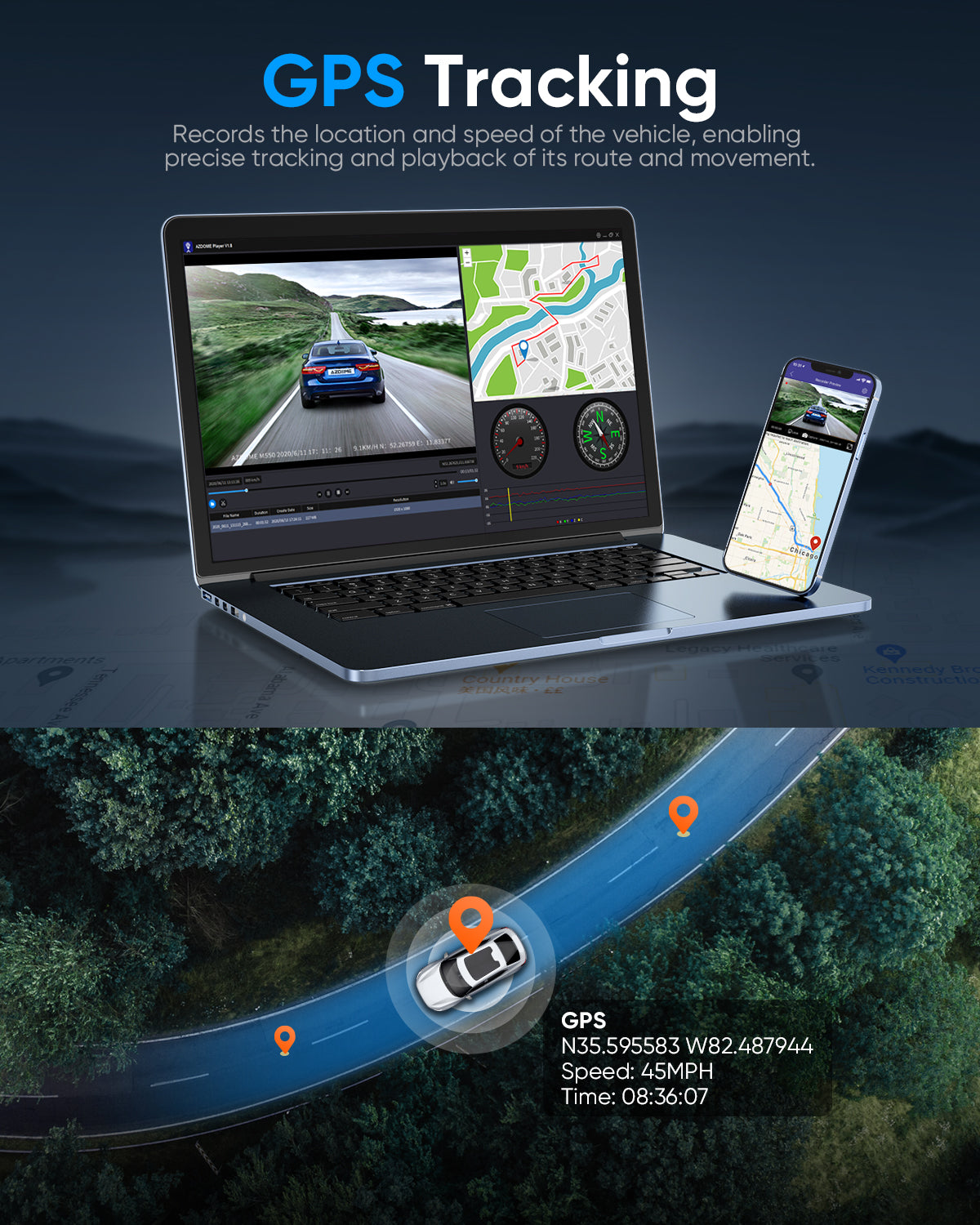 AZDOME M550 Pro 4K 3 Channel Dash Cam 5GHz WiFi GPS Dash Camera Parking Mode 64GB TF Card