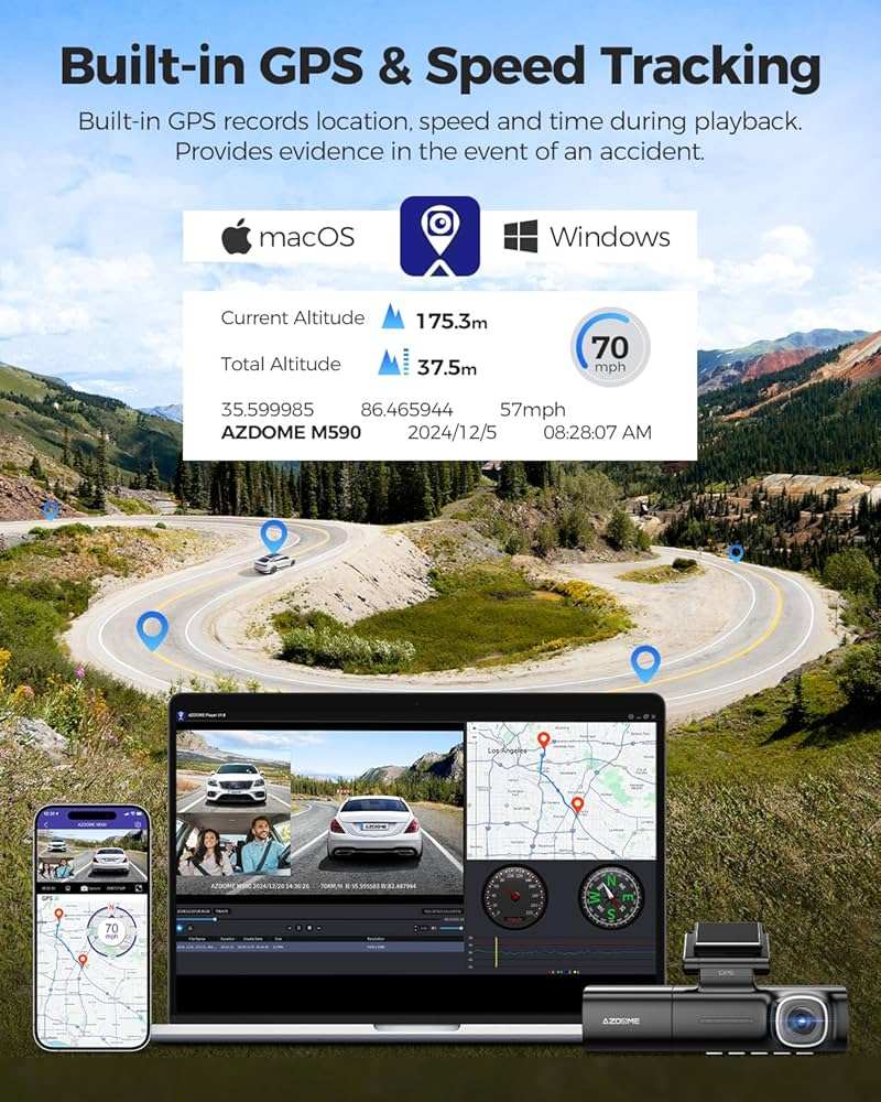 Azdome M590 3 channel 2k front 1080P inside cabin and Rear dashcam