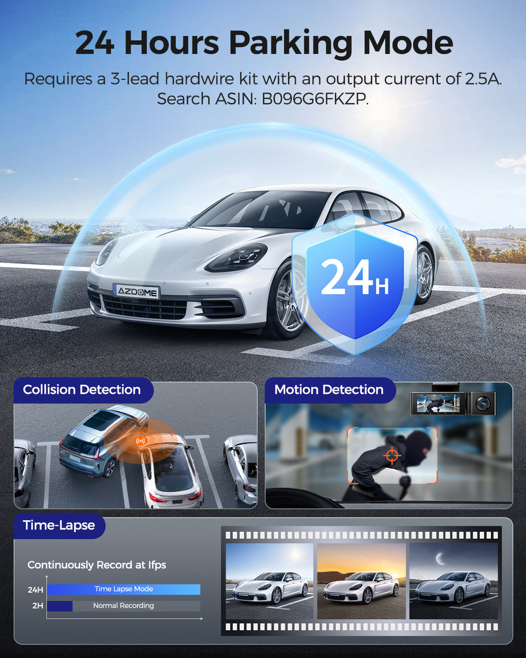 AZDOME M550 Max Dash Cam 3 Channel WiFi GPS 4K+1080P+2.5K Parking Mode 64GB Card