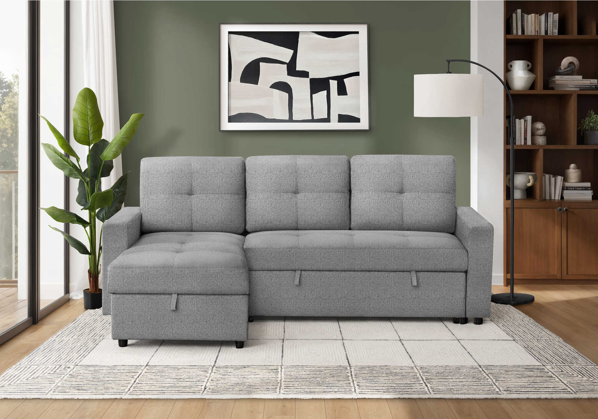 Sofa lit avec rangement de 90" de Monarch - LUMOS-08 - tissu gris (8A14L08)
