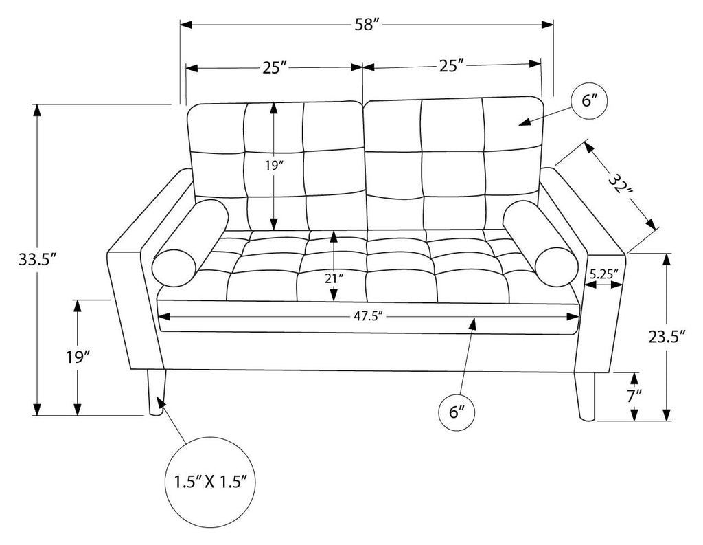 Causeuse de 58" avec deux coussins de Monarch - CK5A95 - PU noir (8J12A95)