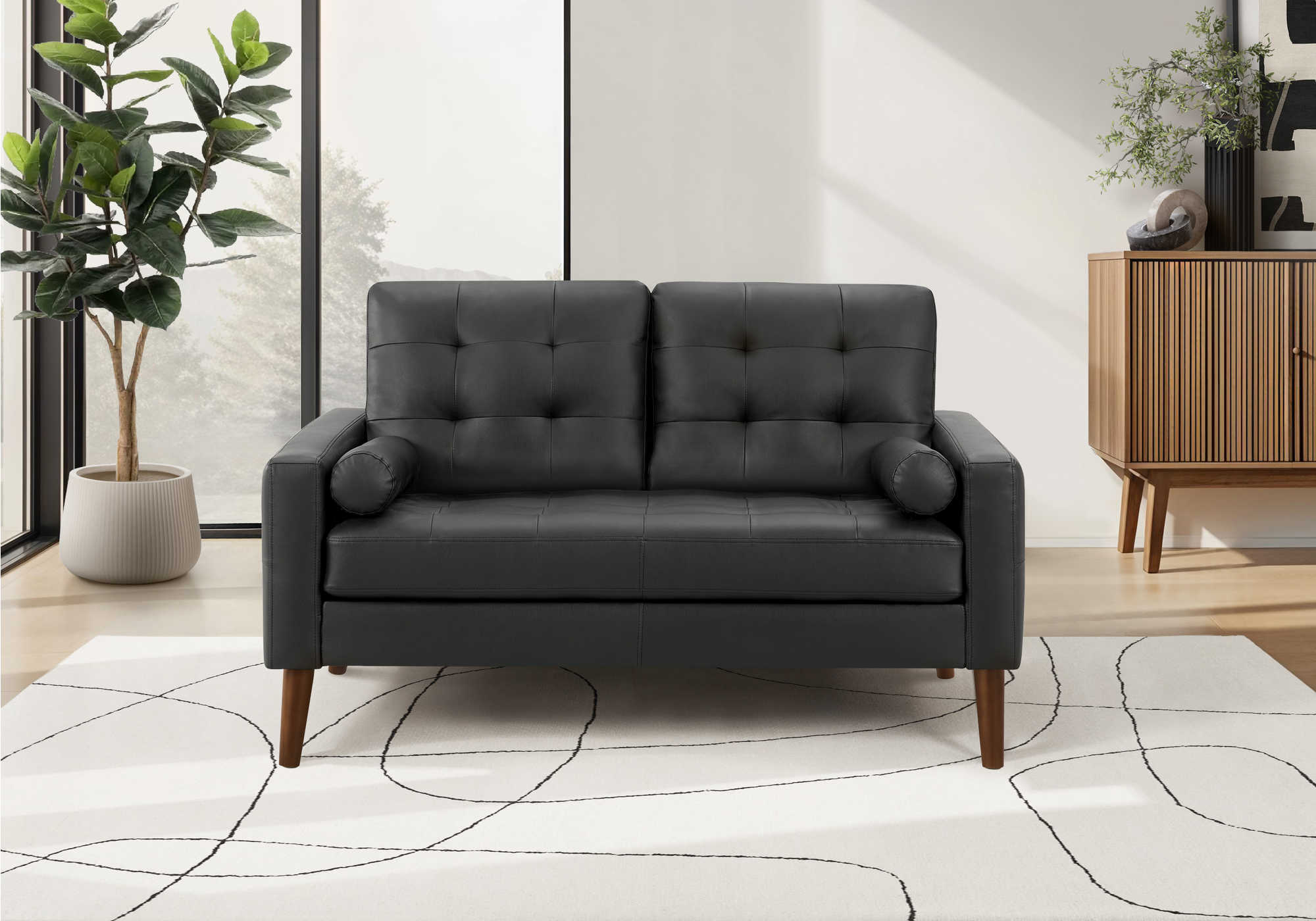 Causeuse de 58" avec deux coussins de Monarch - CK5A95 - PU noir (8J12A95)