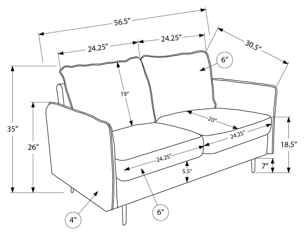Causeuse de 57" avec deux coussins de Monarch - COACH-18 - tissu gris (8K12C18)