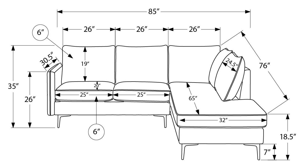 Sofa sectionnel de 85" Monarch - COACH-18 - tissu gris (8K15C18)