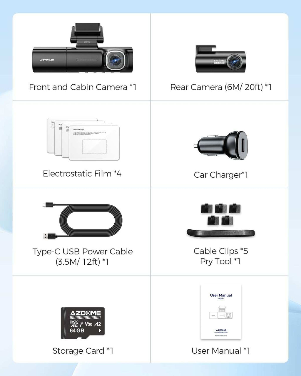 Azdome M590 3 channel 2k front 1080P inside cabin and Rear dashcam