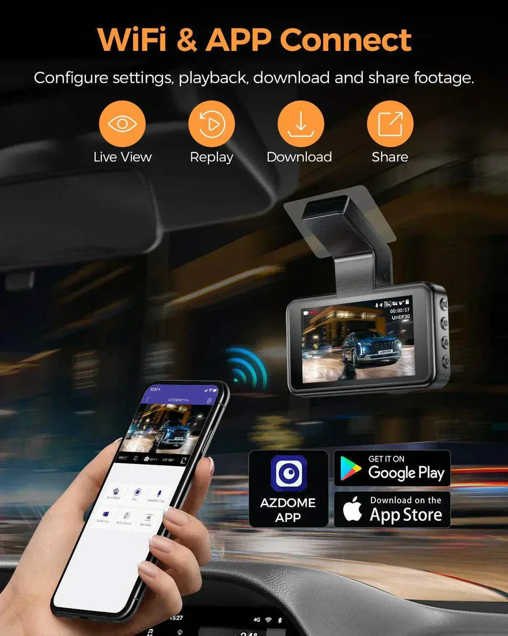 AZDOME M17 Pro dual dash cam Time Lapse Front and Rear 1080p Dual Lens Car Dashboard Camera App Control Car Camera