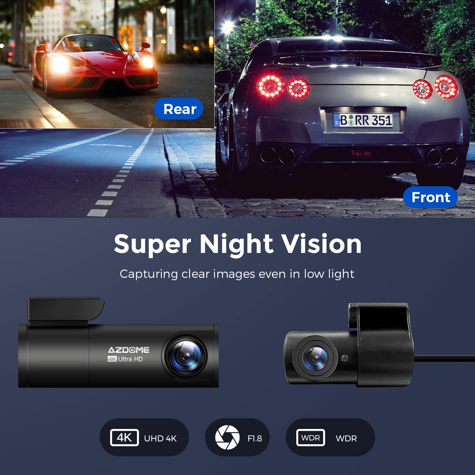 AZDOME M300S 2CH 4K Front Rear Dash Cam