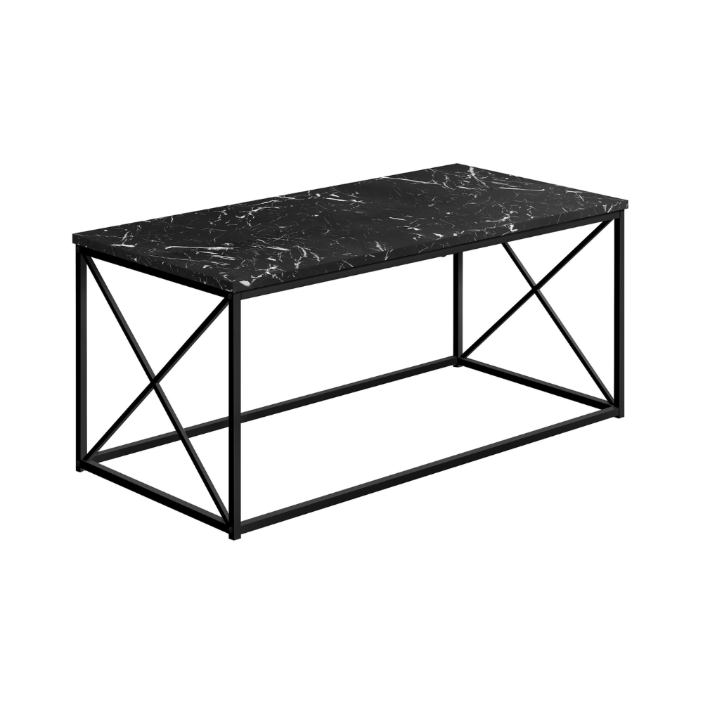 Table de salon en métal noir, marbre foncé - Monarch (I3783)