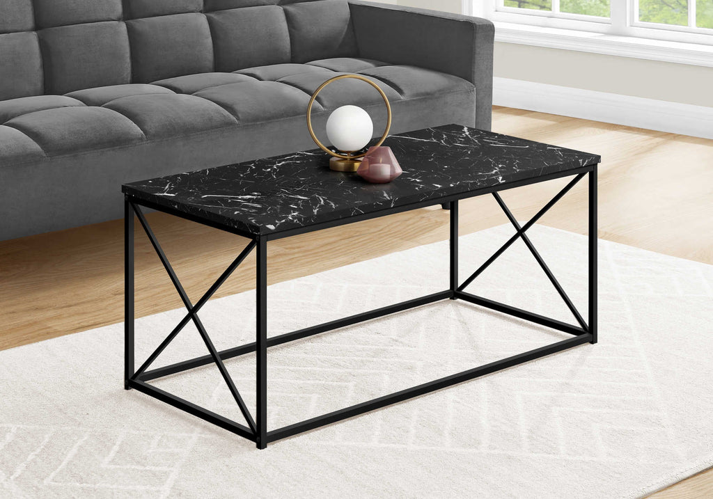 Table de salon en métal noir, marbre foncé - Monarch (I3783)