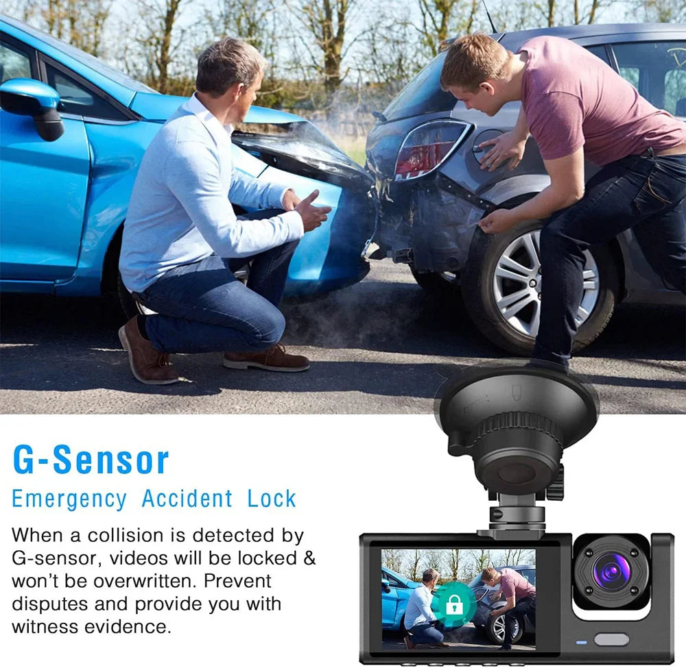 3 Channel Dash Cam for Car Front And Rear Camera 1080P Video Recorder Dashcam Black Box Car DVR Rear View Camera car accessory