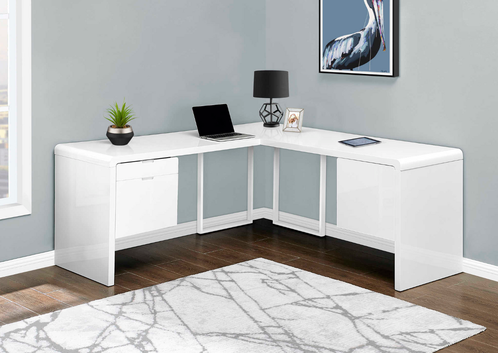 Bureau d'ordinateur moderne en coin de couleur blanc lustré (I 7582)