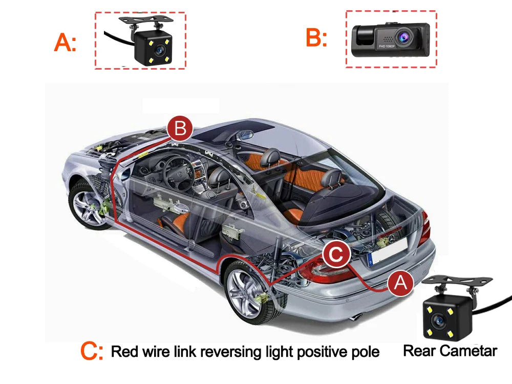 3 Channel Dash Cam for Car Front And Rear Camera 1080P Video Recorder Dashcam Black Box Car DVR Rear View Camera car accessory